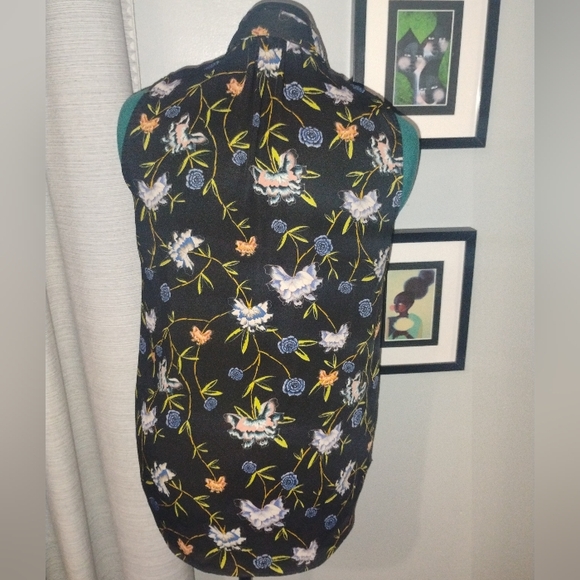 H&M Black Floral Sleeveless Self-Tie Blouse Sz 10 - Picture 7 of 11